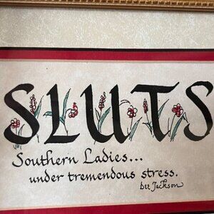 Southern kitsch watercolor signed calligraphy art